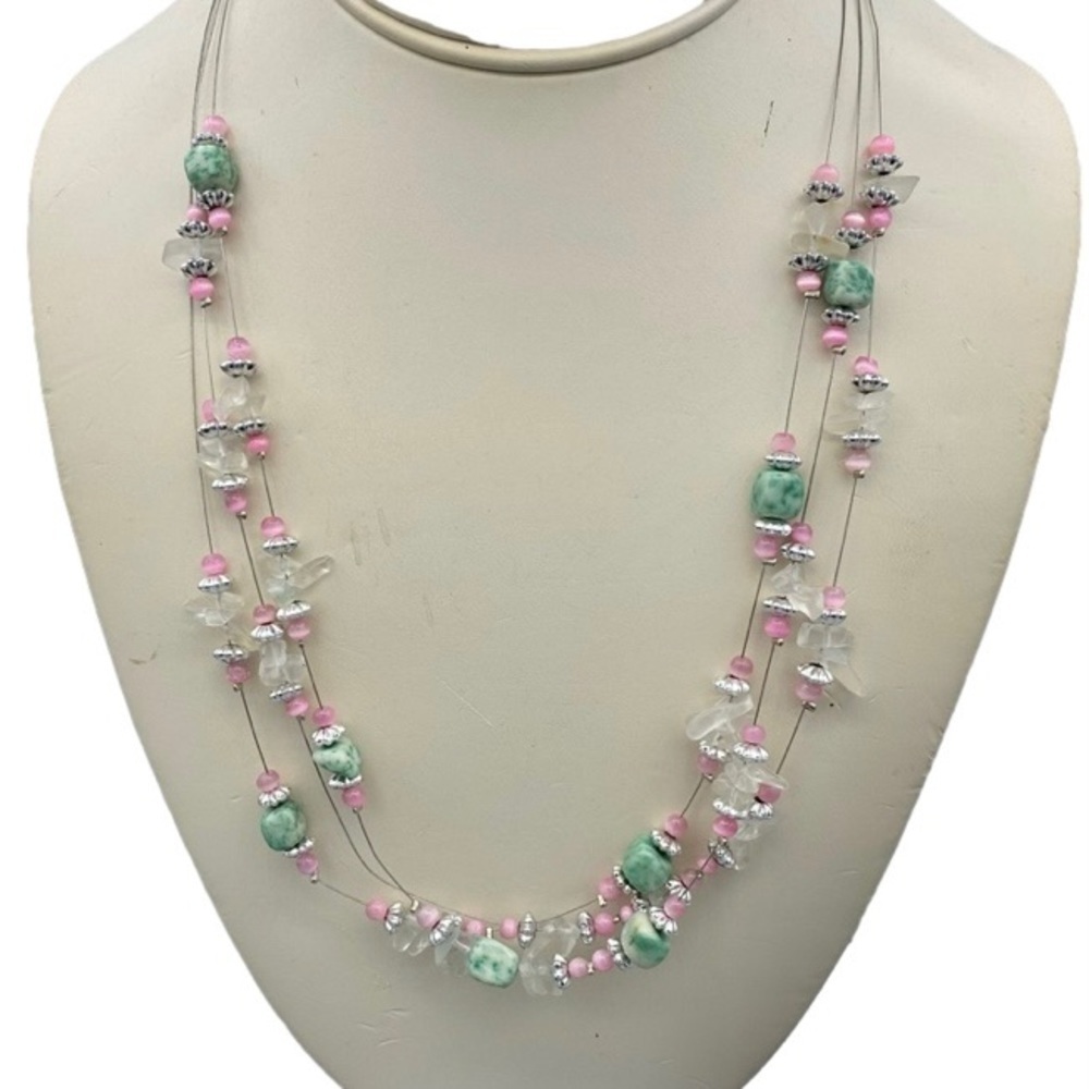 Floating crystals and gemstones on liquid silver adjustable chain